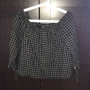 off the shoulder black & white plaid top